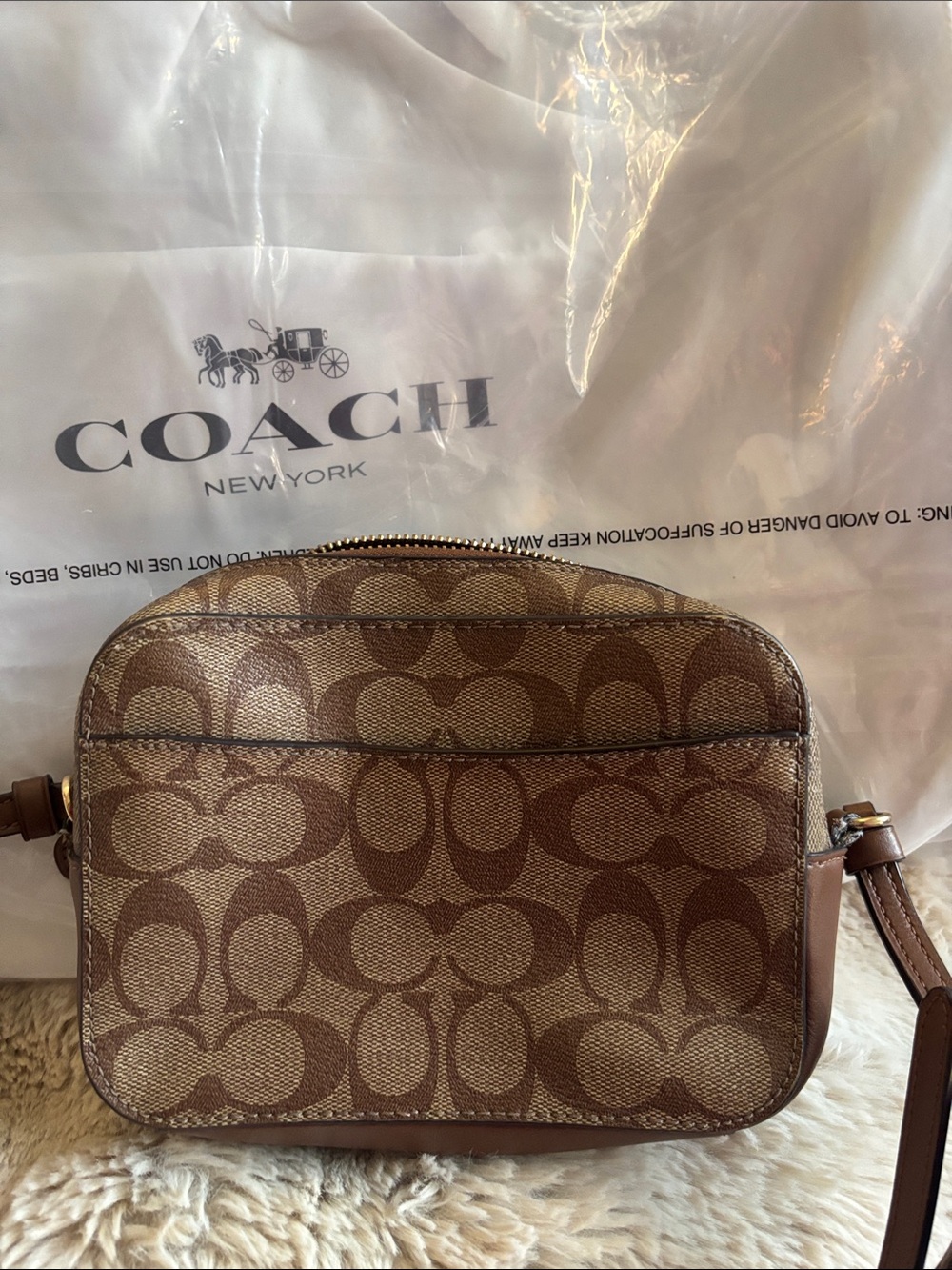 Coach Brown Signature Canvas Small Crossbody with Leather Trim - Picture 2 of 4
